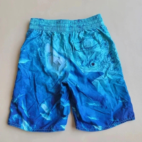 Boys Old Navy Aqua Blue Sharks Swim Trunks Shorts Size M (8) - Picture 3 of 10